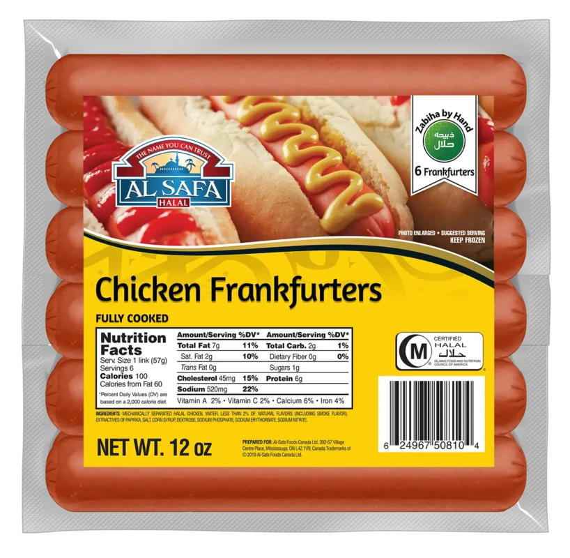 Chicken Frankfurters (Cooked) 12 x 12 oz